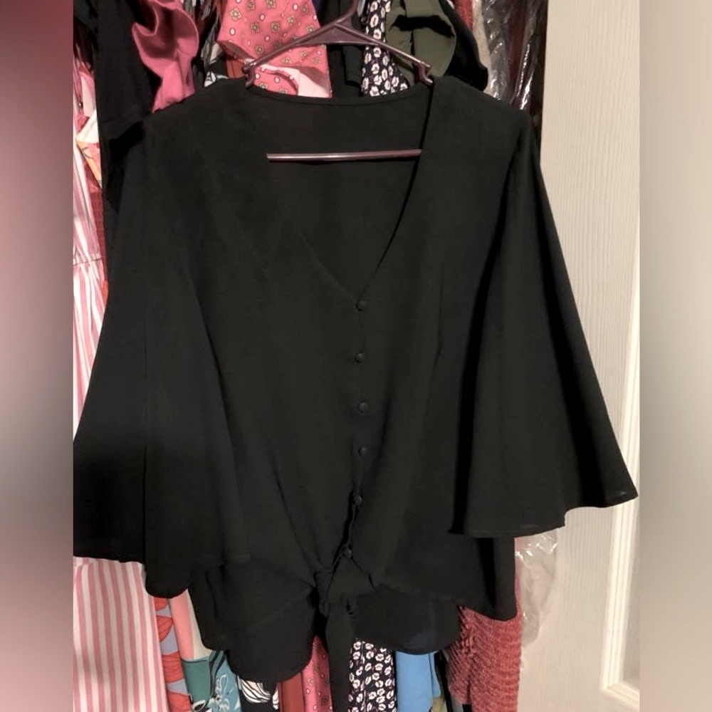 Elegant Black Women's Top with Front Tie